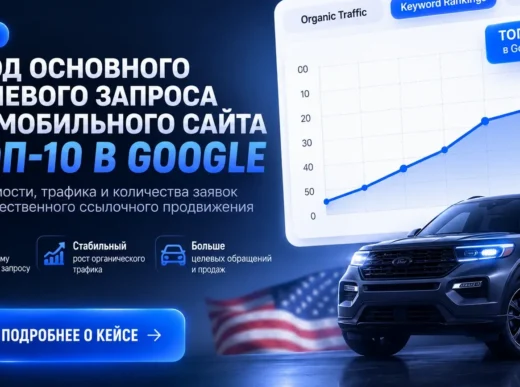 Кейс вывода основного ключевого запроса автомобильного сайта в ТОП-10 в Google